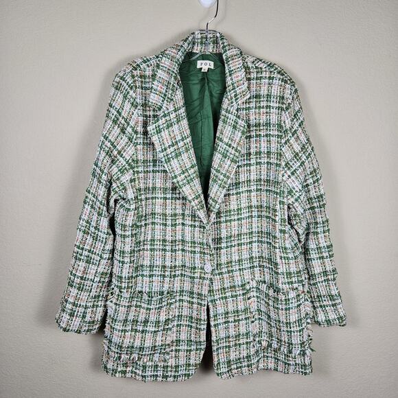 Anthropologie POL Evie Boucle Tweed Jacket S Blazer Woven Overcoat Plaid Cottage - Picture 1 of 16